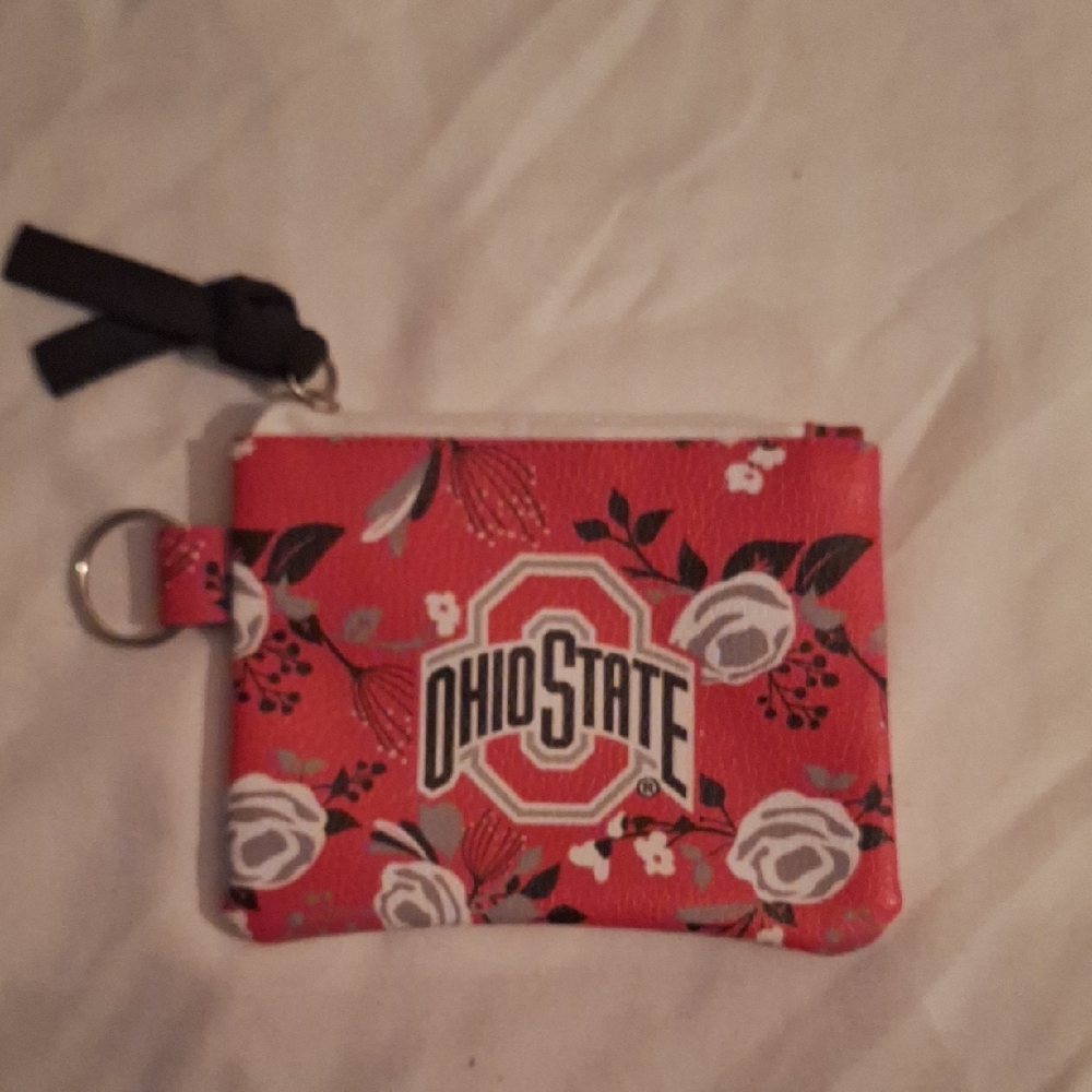 Ohio State Floral Red Zip Card Pouch with Key Ring